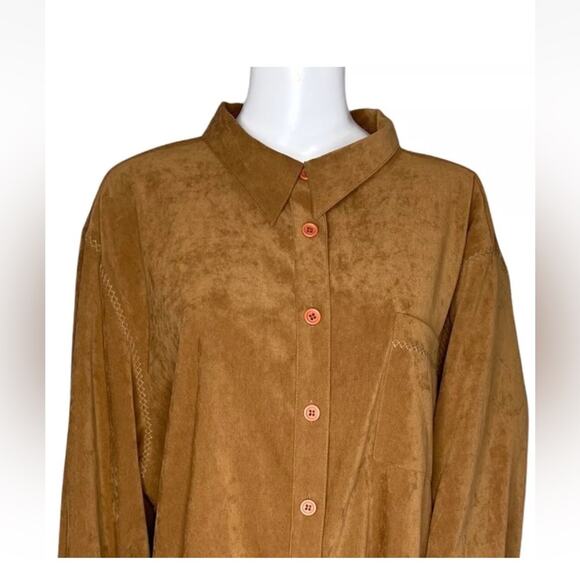 Bechamel Women Shirt Women L Brown Microfiber Button Up Fall is in the air. - Picture 11 of 14